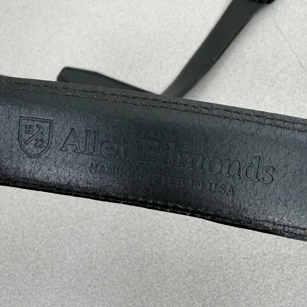 Allen Edmonds Leather Belt Mens 44 Black Silver Buckle Dress Classic Made in USA
